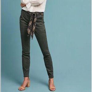 Anthropologie Jefferson Slim Utility Dark Green Pants with Paisley Belt